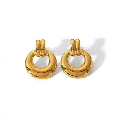 Retro Circle Drop Earrings for Women Gold Stainless Steel Chunky Hoop Round Studs Ginger Lyne