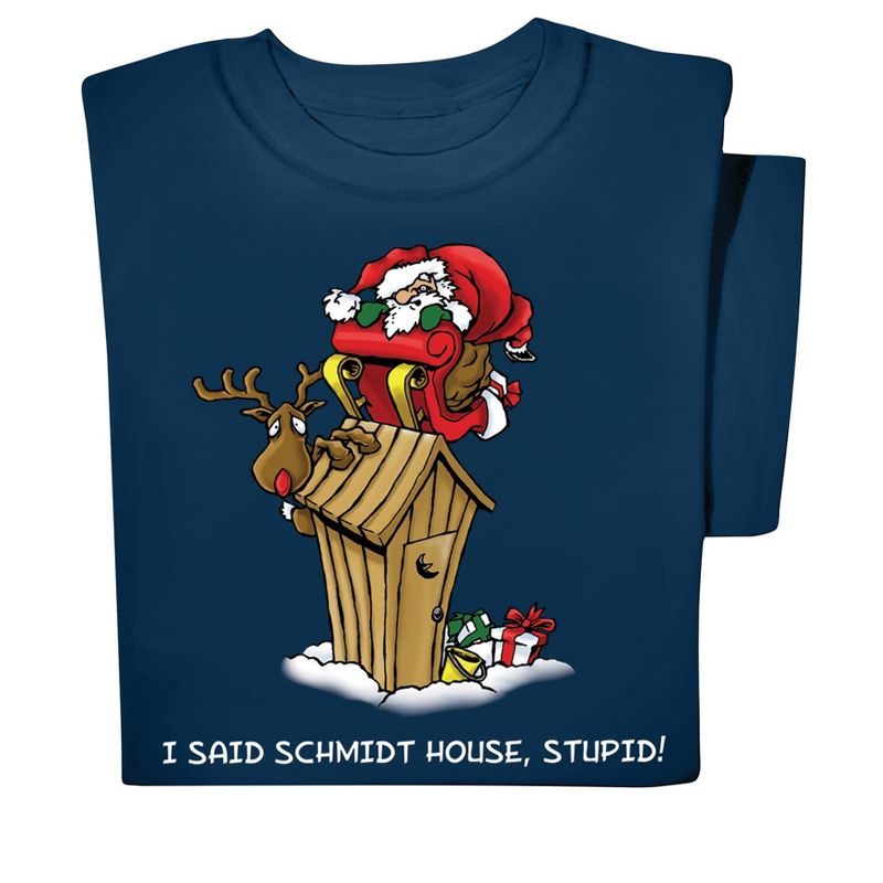 Collections Etc I Said Schmidt House Santa Reindeer Navy Holiday T-Shirt, 3 of 5