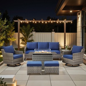 Buenhomino 4/6/7 PCS Patio Furniture Set with Fire Pit Table, Weather-Resistant Wicker Patio Fire Pit Set with Sofa Couch, Swivel Patio Chair Set - 1 of 4