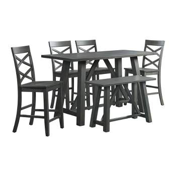 6pc Regan Counter Height Dining Set Table, 4 Side Chairs and Bench Gray - Picket House Furnishings