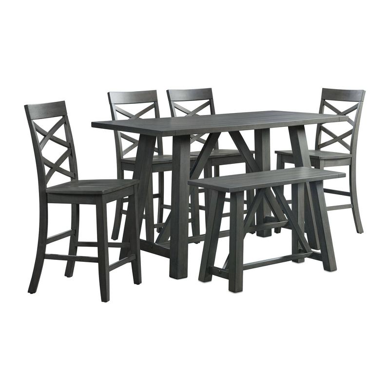 6pc Regan Counter Height Dining Set Table, 4 Side Chairs and Bench Gray - Picket House Furnishings, 1 of 18