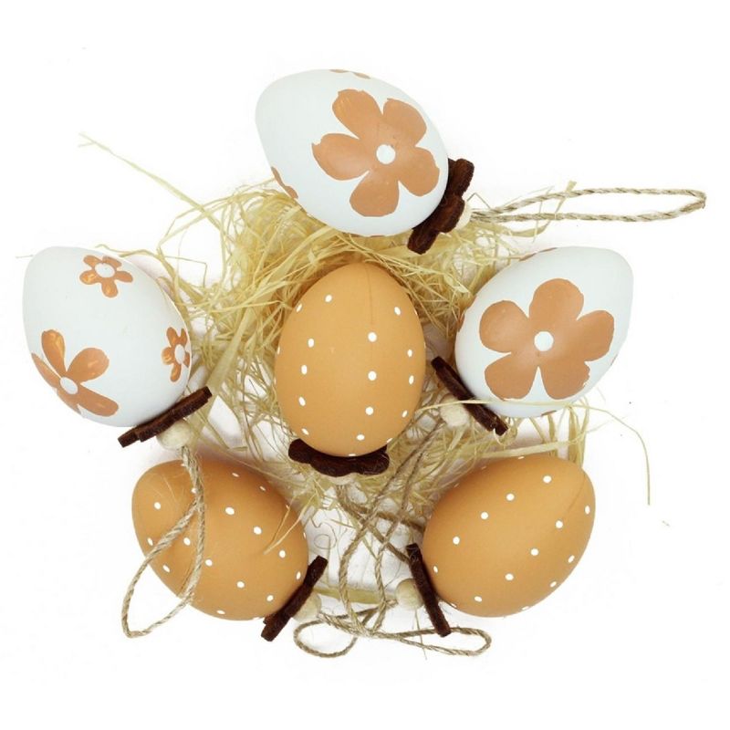 Northlight 6ct Painted Design Spring Easter Egg Ornaments 2.25" - Brown/White, 2 of 4