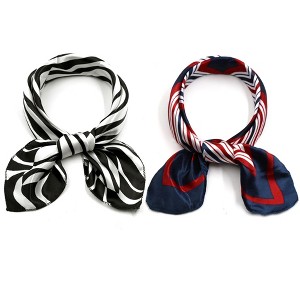 Elerevyo Women's Square Printed Satin Silky Neck Scarves Neckerchief 2Pcs 19.6"x19.6" - 1 of 4
