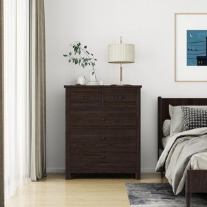 Black 5 Drawer Dresser with Round Handles and Waterproof Particle Board Surface for Bedroom Black - 1 of 4