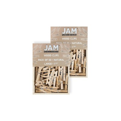 Jam Paper Wood Clip Clothespins - Medium - 1 1/8 inch - Silver - 50 Clothes Pins/Pack