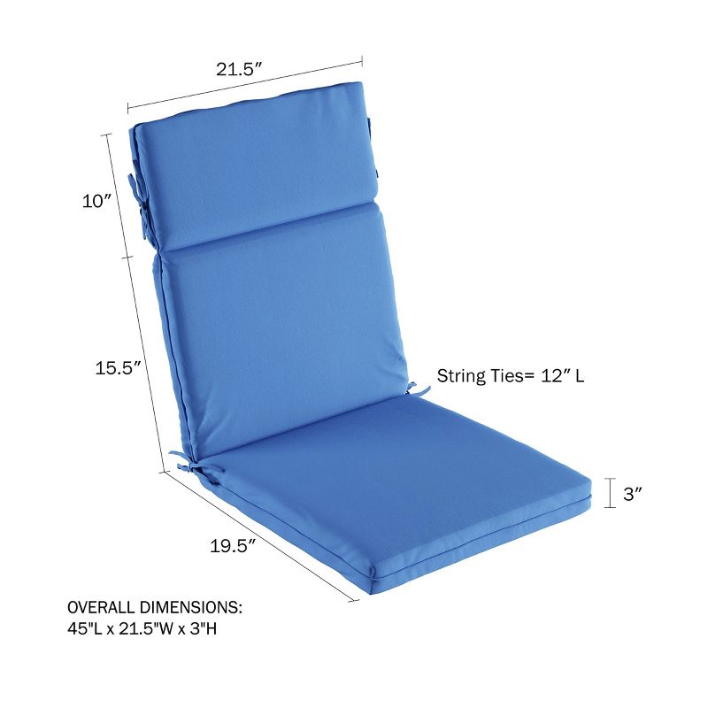 High-Back Patio Chair Cushion For Outdoor Furniture, Adirondack, Rocking or Dining ChairsBlue Mildew & UV Resistant Fabric with Piping & Ties by LHC, 2 of 8
