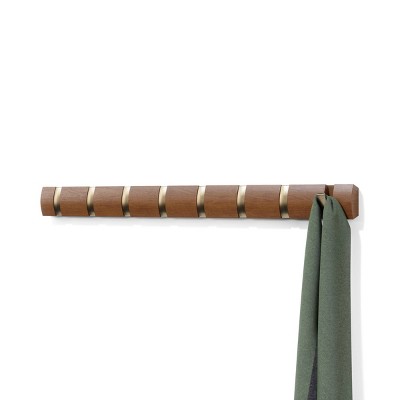 Walnut Wall Mounted Coat Rack with 8 Retractable Hooks