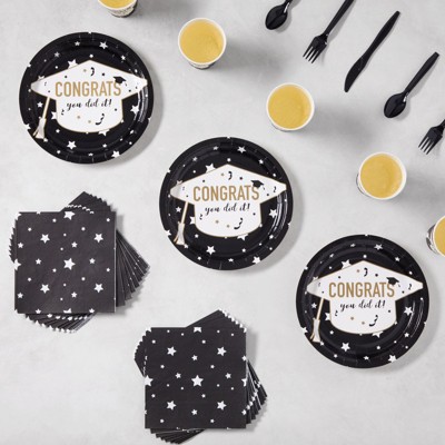 Black and White Graduation Party Supplies Set with Gold Accents