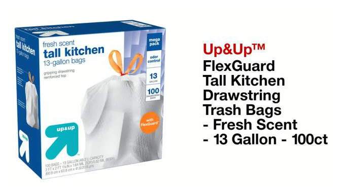 FlexGuard Tall Kitchen Drawstring Trash Bags - Fresh Scent - 13 Gallon - 50ct - up &#38; up&#8482;, 6 of 8, play video