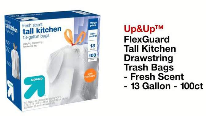 FlexGuard Tall Kitchen Drawstring Trash Bags - Fresh Scent - 13 Gallon - 50ct - up &#38; up&#8482;, 6 of 8, play video