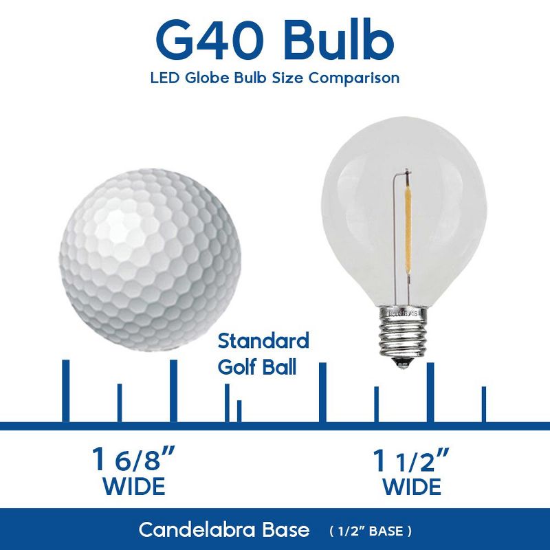 Novelty Lights Clear G40 Globe Hanging Outdoor String Light Replacement Bulbs E12 Candelabra Base 5 watt, 3 of 9