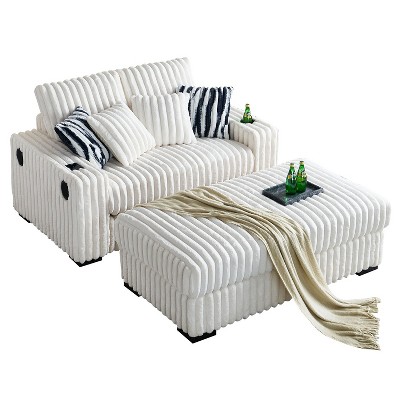 Vynxaria Loveseat with Ottoman and 4 Toss Pillows Built-in Cupholder, Wireless Charging/2 USB Ports, Bluetooth Speaker