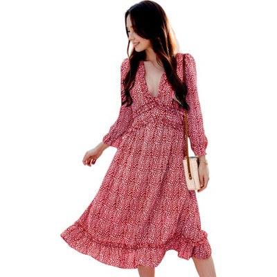 Anna-Kaci Women's Ruffle Dot Print Dress