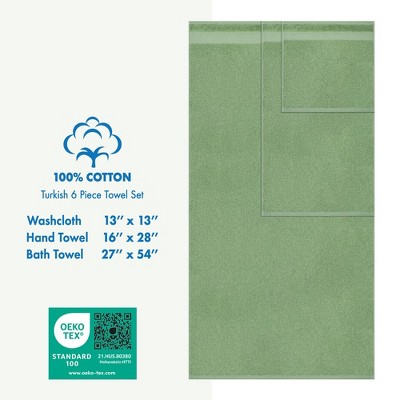 Sage Green Turkish Cotton 6-Piece Bathroom Towel Set