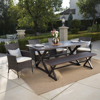 Owen 6pc Aluminum/Wicker Patio Dining Set - Brown - Christopher Knight Home