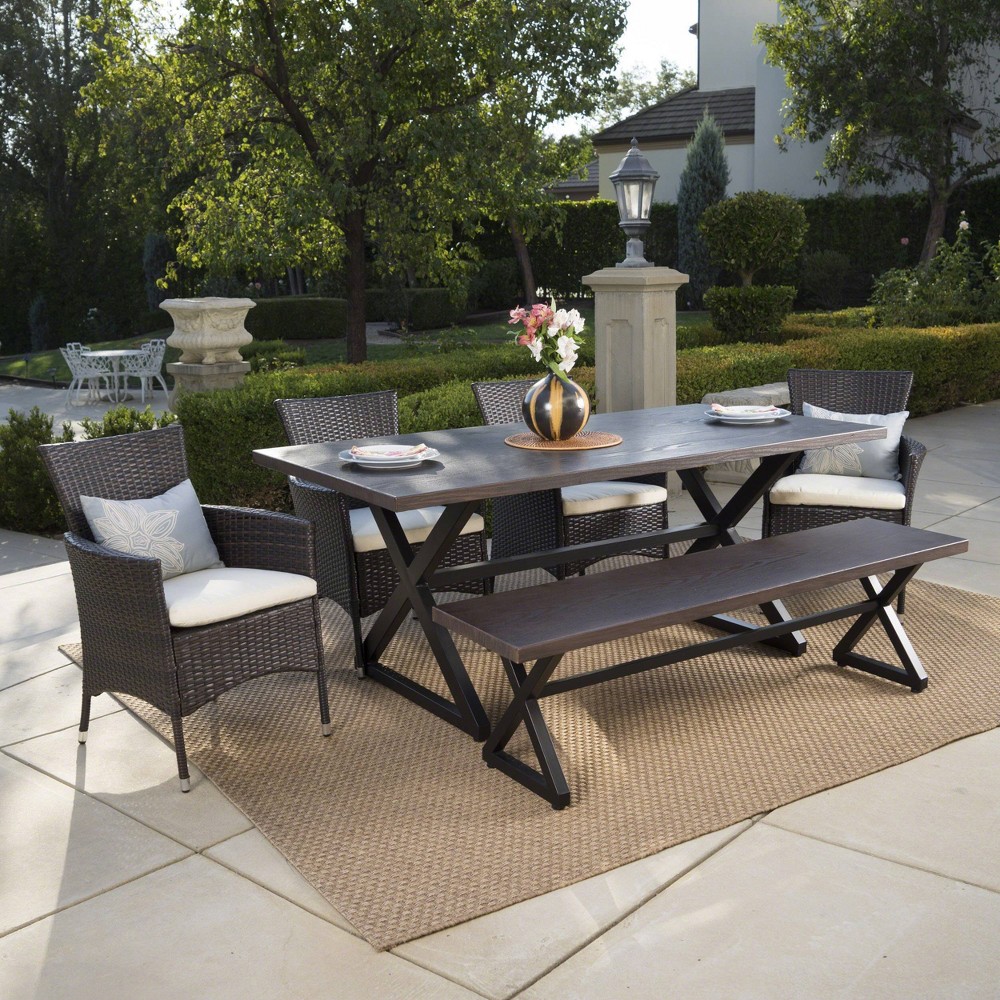 Owen 6pc Aluminum/Wicker Patio Dining Set – Brown – Christopher Knight Home  – Patio Decor​