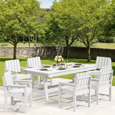Hyleory HDPE Outdoor Dining Set, 7-Piece Patio Table and Chairs Set, Weather-Resistant Dining Furniture for Garden, Deck, or Patio