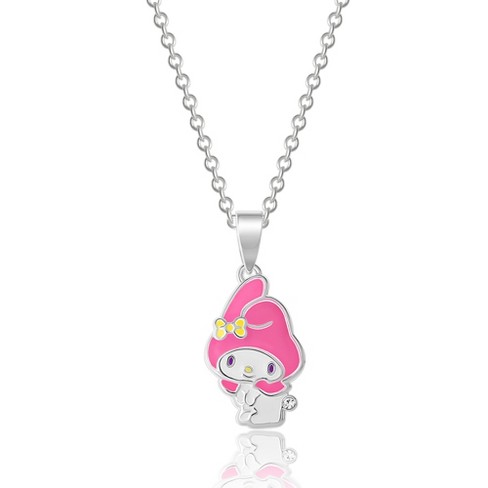 Sanrio Hello Kitty Pink Enamel Double Necklace Set- Hello Kitty Necklace  Set with Hearts Pendant