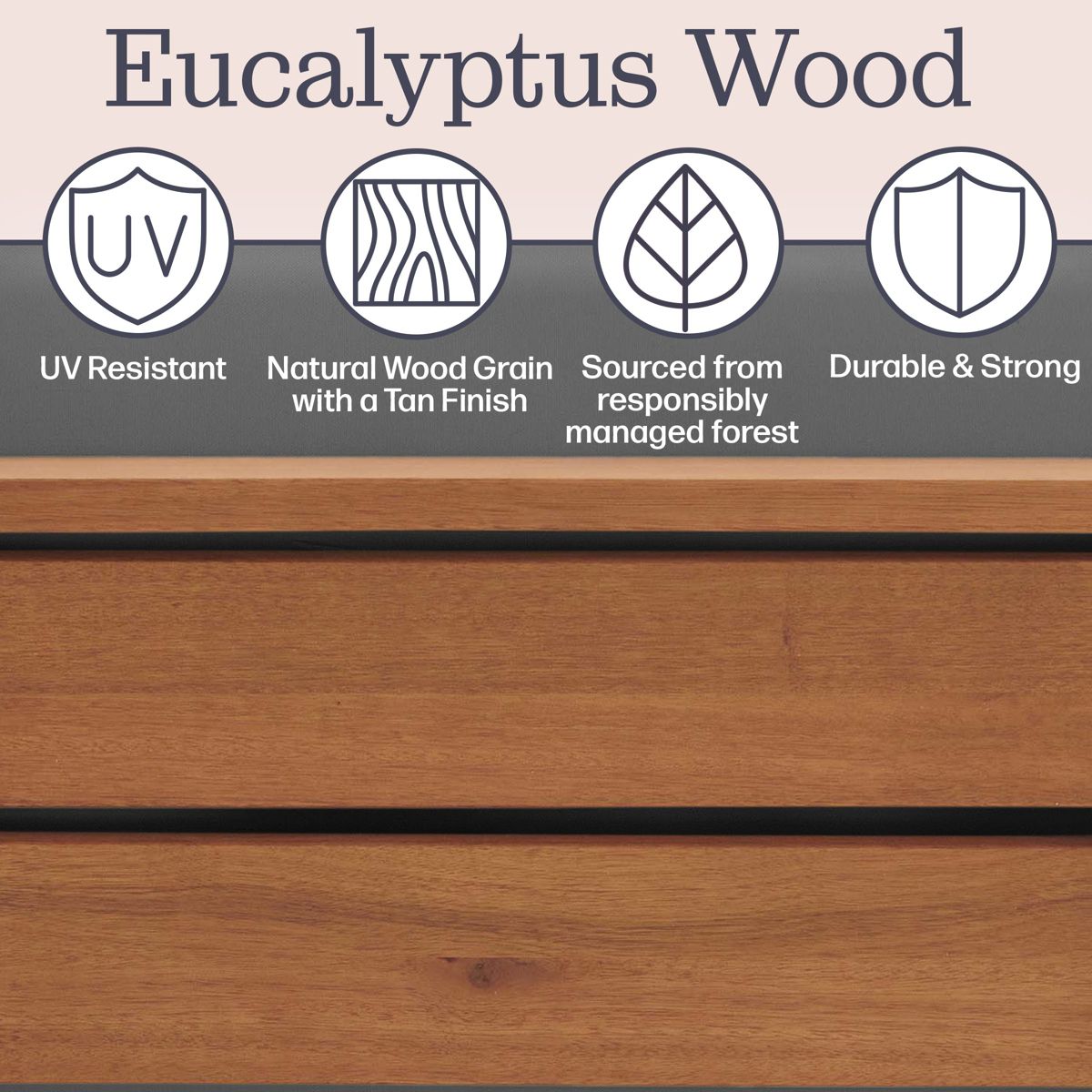 Alaterre Furniture Barton Outdoor Patio Loveseat - Weather-Resistant Eucalyptus Wood Outdoor Loveseat with Thick Gray Cushions (Natural) - thumbnail 5
