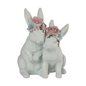 Transpac Resin 8" Gray Easter Floral Crown Rabbit Decor - 1 of 2