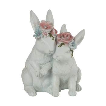 Transpac Resin 8" Gray Easter Floral Crown Rabbit Decor
