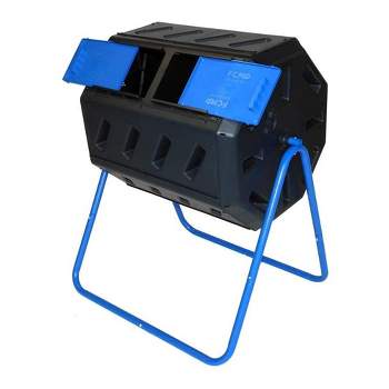 FCMP Outdoor 37 Gallon 8 Sided Plastic Dual Chamber Double Door Tumbling Composter Outdoor Elevated Rotating Garden Compost Bin, Blue/Black