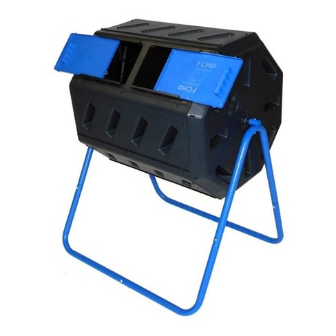 FCMP Outdoor IM4000-DD 8 Sided Dual Chamber Tumbling Double Door Composter, Blue - image 1 of 4