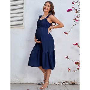 Womens Maternity Sweetheart Neckline Flutter Sleeve Ruffle Hem Maxi Dress - 1 of 4