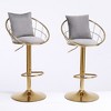 Gulches Set of 2 Gray Velvet Bar Chairs - 360¡ã Rotation, Height Adjustable, Pure Gold Plated, Unique Network Back with Gift Pillow - 3 of 4