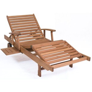 Amazonia Fiji Eucalyptus Wood Outdoor Patio Chaise Lounge Brown: All-Weather, UV-Resistant - 1 of 4