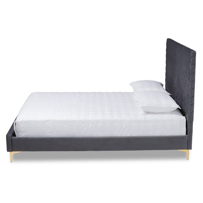 Fabrico Velvet Fabric Upholstered and Metal Platform Bed - Baxton Studio, 3 of 10