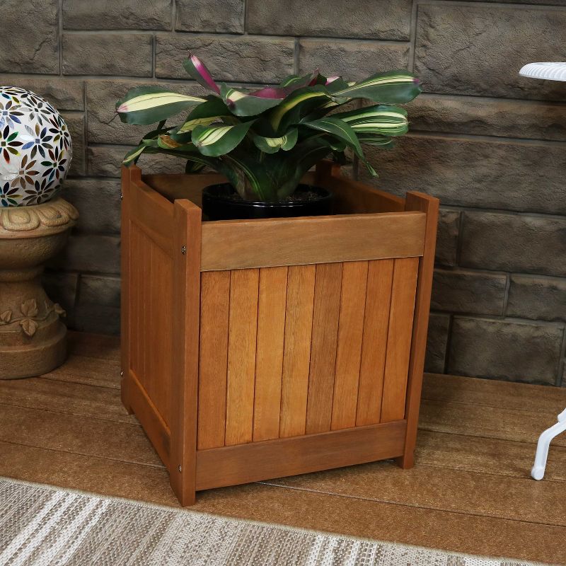 Sunnydaze Outside Meranti Wood Outdoor Planter Box with Teak Oil Finish for Garden, Porch and Patio  - 16" Square, 3 of 12