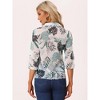 Allegra K Women's Point Collared 3/4 Sleeves Sheer Lightweight Leaves Floral Print Shirt - 3 of 4