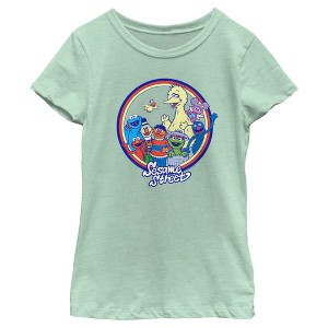 Girl's Sesame Street Circle Group Portrait T-Shirt - 1 of 4