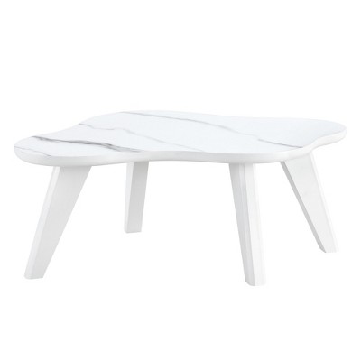 Vynxaria Modern minimalist white imitation marble table top, Solid wood legs , computer desk, game table for dining and living rooms
