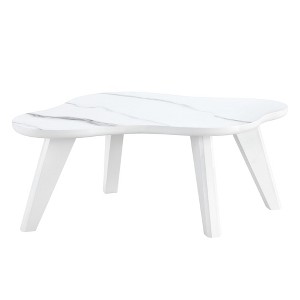 Vynxaria Modern minimalist white imitation marble table top, Solid wood legs , computer desk, game table for dining and living rooms - 1 of 4