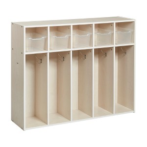 ECR4Kids Streamline 5-Section Coat Locker with Scoop Front Storage Bins, Toddler Size, White Wash, Clear - 1 of 4