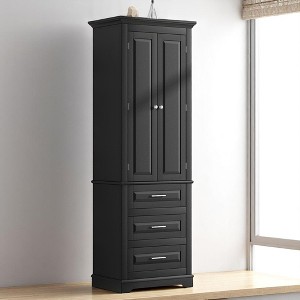 Tall Storage Cabinet with 3 Drawers, 2 Doors, Adjustable Shelf, Anti-Tipping Device, and MDF Painted Finish for Kitchen, Bathroom, or Living Room - 1 of 4