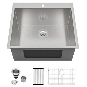 Dcolora 25x22 Inch Drop in Laundry Room Sink 12 Inch Deep 304 Stainless Steel 16 Gauge Utility Sink Single Bowl Kitchen Sink - 1 of 1