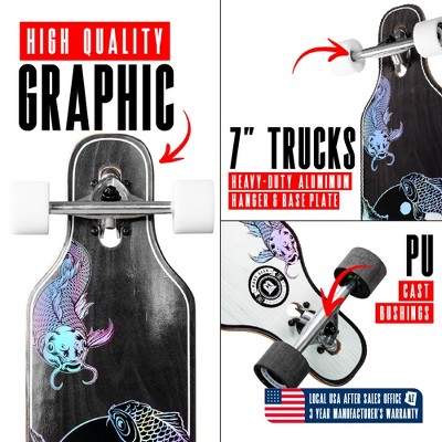 38" Black and White Maple Drop-Through Longboard Skateboard