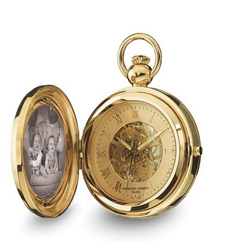 Black Bow Jewelry Charles Hubert Gold Finish Brass 2 photo Insert Pocket Watch Target