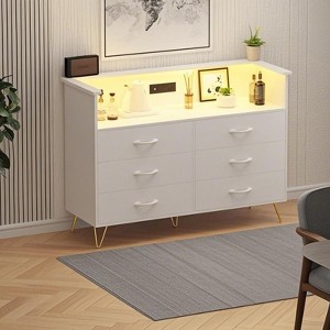 6 Drawer Dresser with Charging Station & LED Light, Modern Black Double Chest, Wide Wood Drawers, RGB Music Sync, Bedroom/Living Room/TV Stand - 1 of 4