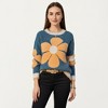 Anna-Kaci Women's Large Floral Graphic Pattern Fuzzy Knit Sweater with Soft Textured Feel Ribbed Crew Neckline and Relaxed Fit - 2 of 4