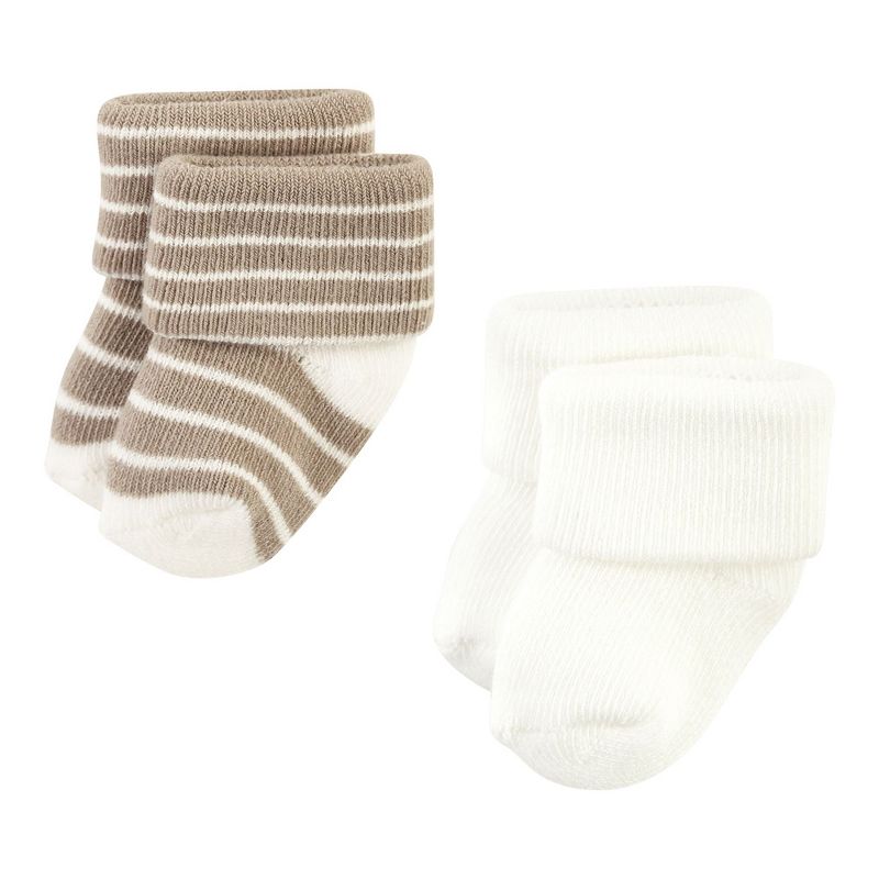 Hudson Baby Infant Boy Cotton Rich Newborn and Terry Socks, Beige Stripe 12 Pack, 5 of 9