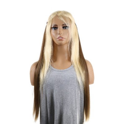 Unique Bargains Women's Straight Long Hair Hair Extensions High Temperature Fiber Mixed Light Brown 1 Pc