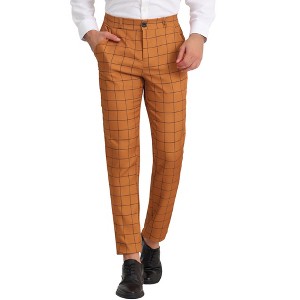Lars Amadeus Men's Flat Front Unique Plaid Printed Business Dress Pants - 1 of 4