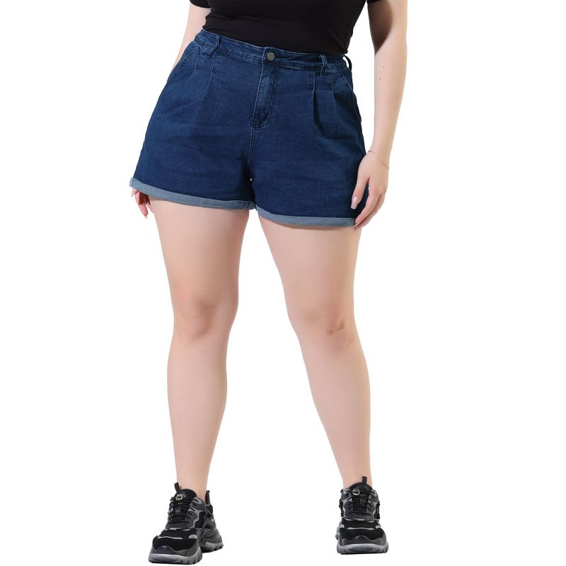 Agnes Orinda Women's Plus Size Jean Short Zipper Roll Up Hem Stretched Denim Shorts, 4 of 7