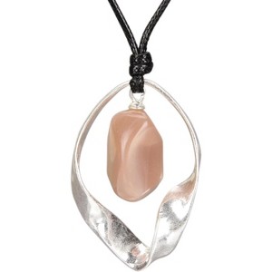 Leather and Wood Necklace Chunky Circle Pendant Boho Jewelry for Women - 1 of 4