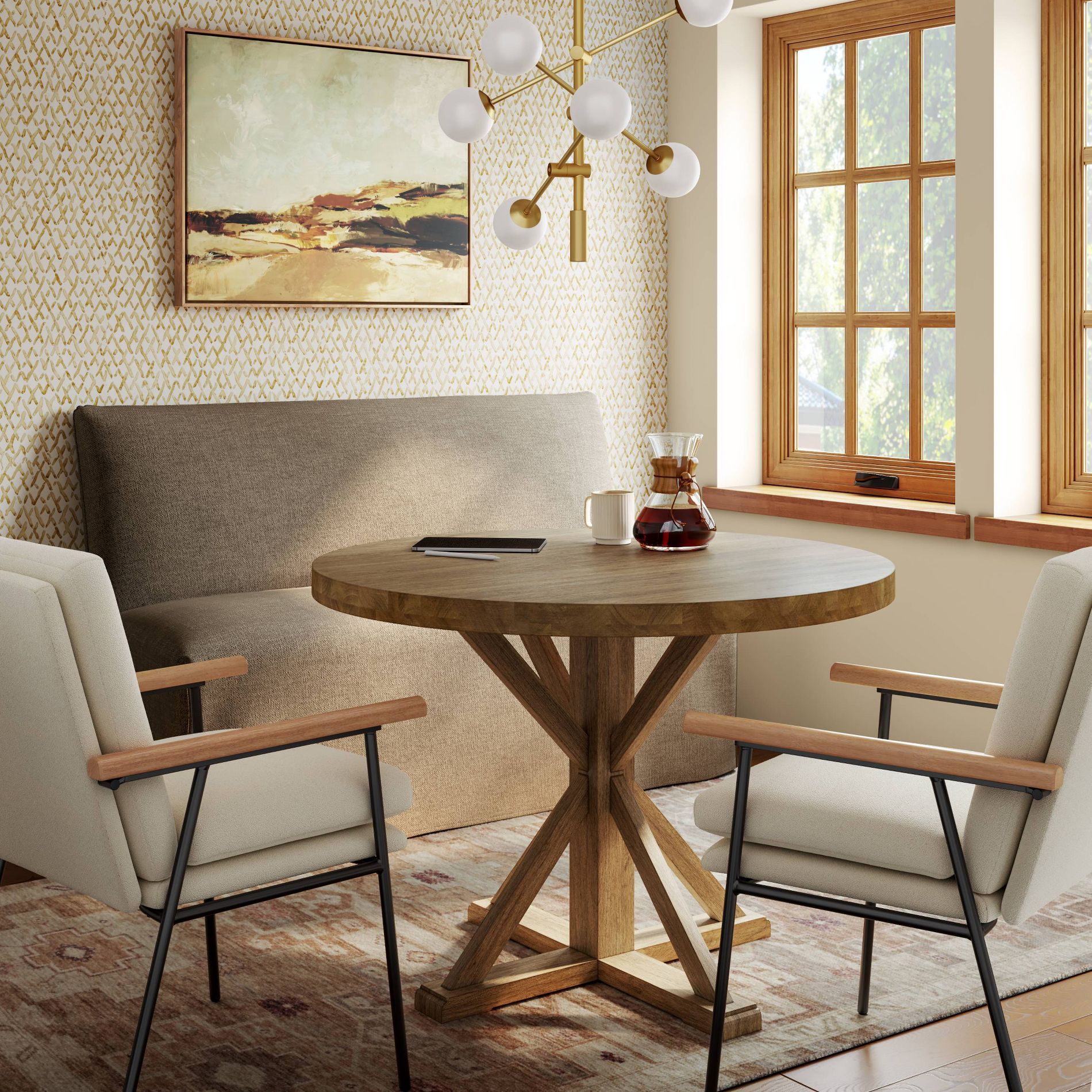 57" Jean Slipcovered Dining Banquette in Performance Textured Weave Driftwood - Threshold™