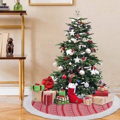 48-Inch Red and White Christmas Tree Skirt with Snowflake Pattern